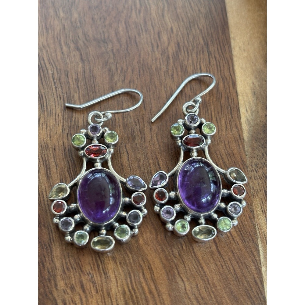 925 Sterling Silver Earrings Natural Gemstone Multi Color Stone Earrings